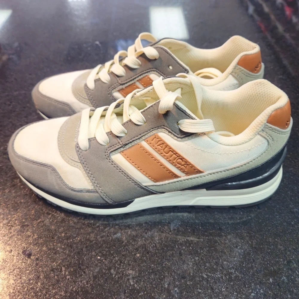 Sz 7.5 Men's Nautica Casual Sneakers Low-top Lace-up Fabric & Faux Leather Upper